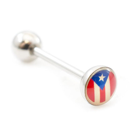 Surgical Steel 14 Gauge Tongue Barbell with Puerto Rican Flag