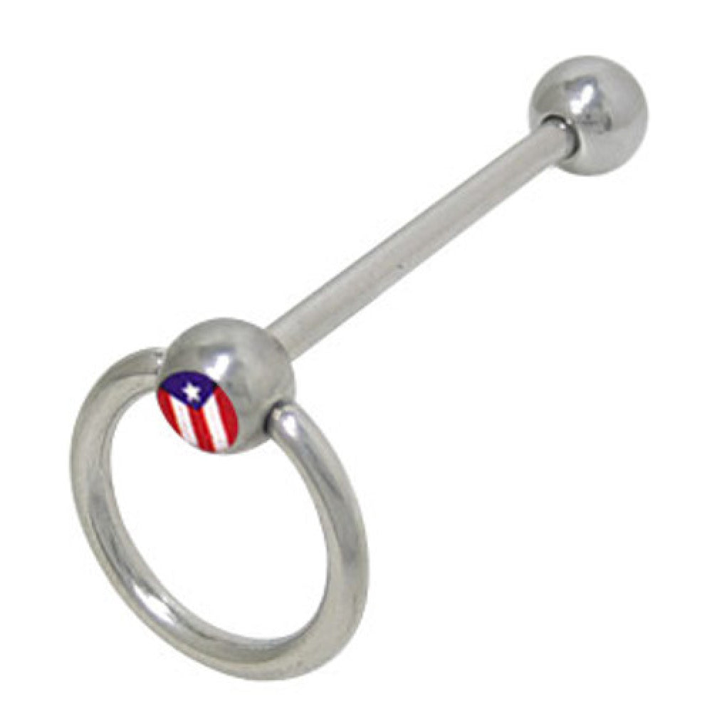 Surgical Steel 14 Gauge Tongue Barbell with Puerto Rico Door Knocker