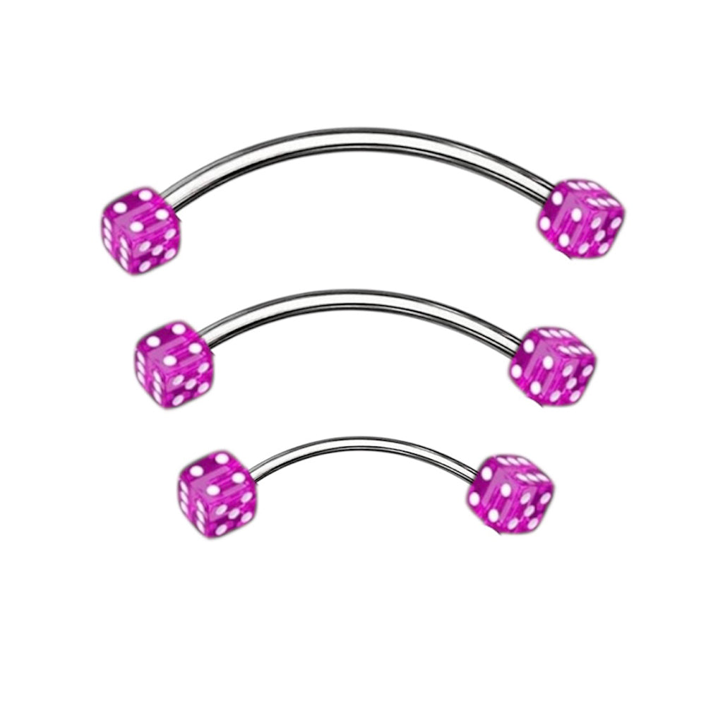 Surgical Steel & Titanium Curved Barbell 16G with Purple Acrylic Dice