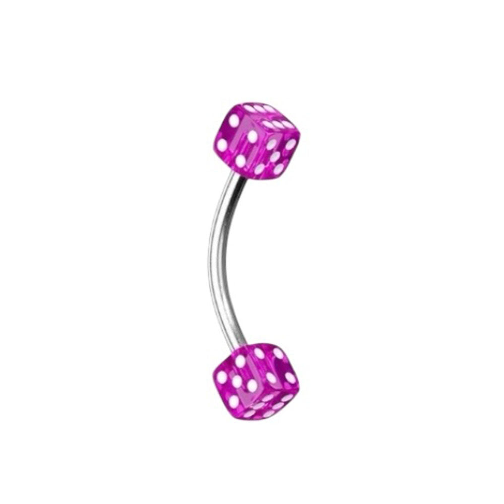 Surgical Steel Curved Barbell 16G with UV Acrylic Dice - 10 Colors - photo 12