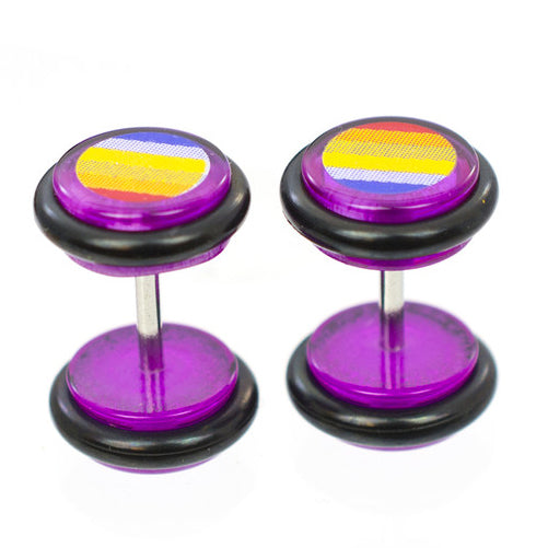 Acrylic 16 Gauge Striped Fake Gauge Plugs - Pair - photo 3