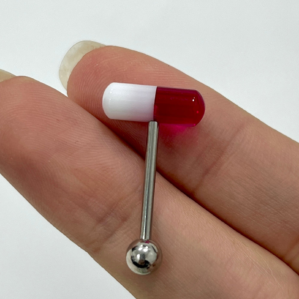 Surgical Steel 14 Gauge Tongue Barbell with UV Glow Acrylic Pill - photo 11