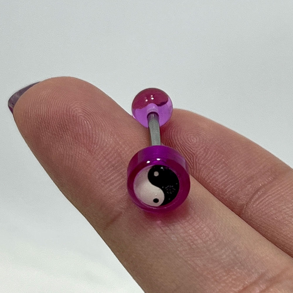 Surgical Steel Tongue Barbell 14G 16mm with Acrylic Yin Yang - photo 9