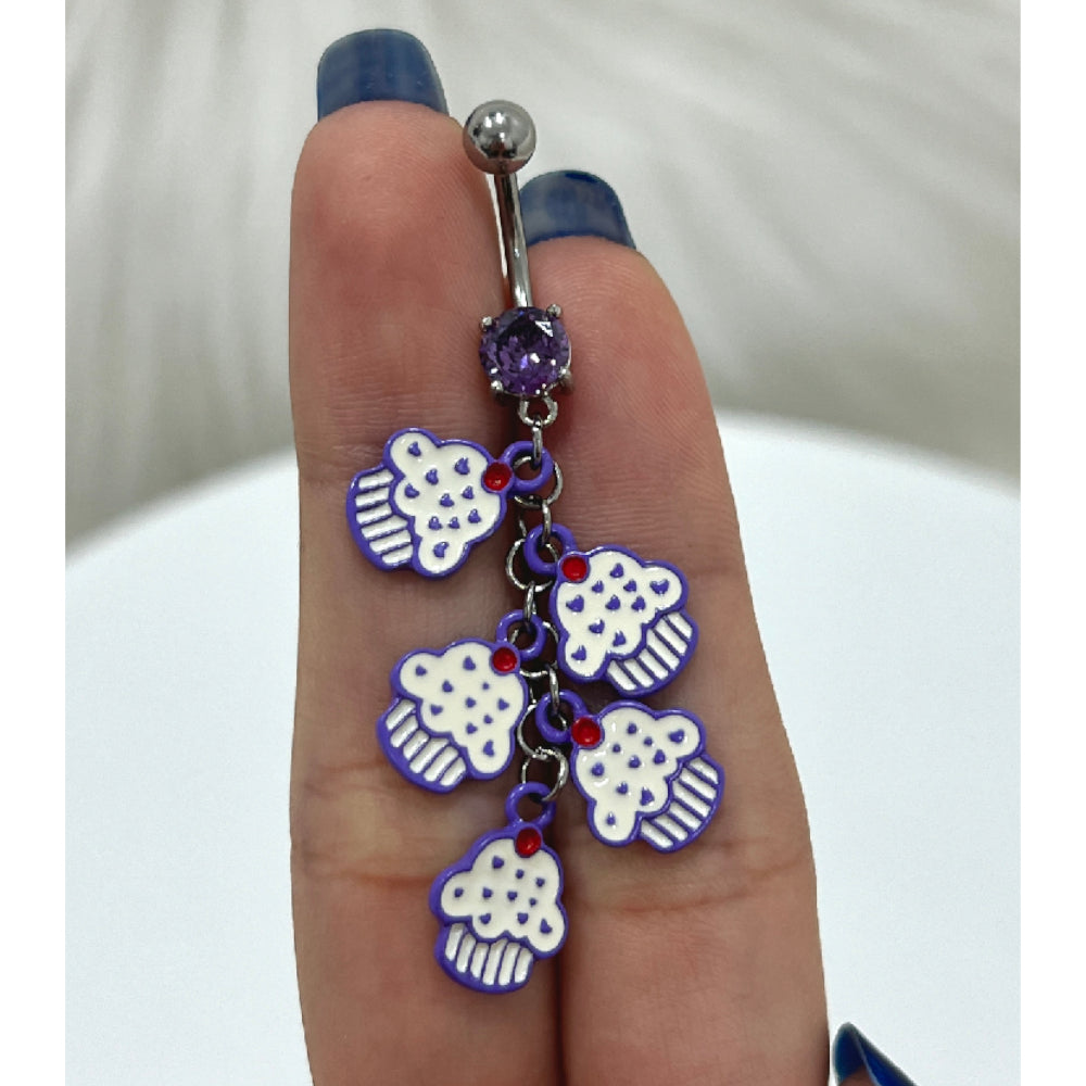 Surgical Steel 14 Gauge Belly Ring with Purple Cupcake CZ Dangle - photo 4