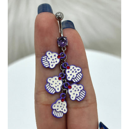 Surgical Steel 14 Gauge Belly Ring with Purple Cupcake CZ Dangle - photo 4