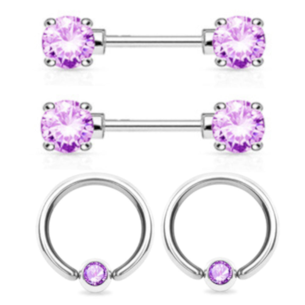Surgical Steel 14 Gauge CZ Nipple Barbell & Captive Ring - 2 Pack - photo 4