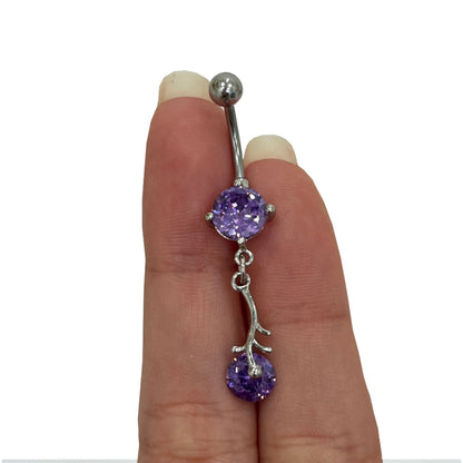 Surgical Steel 14 Gauge Belly Ring with CZ Dangling Branch Leaf - photo 4