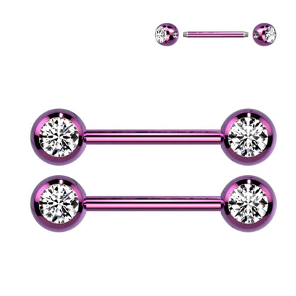 Surgical Steel 14 Gauge Nipple Barbell CZ with Ball - Pair - photo 7