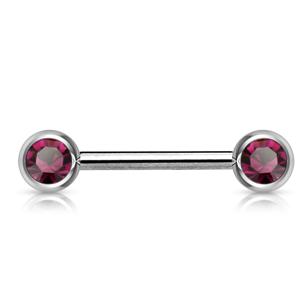 Surgical Steel 16 Gauge Nipple Barbell CZ Front Facing Bezel - Pair - photo 8