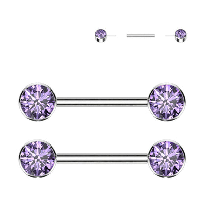 Titanium 14 Gauge Nipple Barbell CZ Forward Facing Flat Bezel - Pair - photo 10