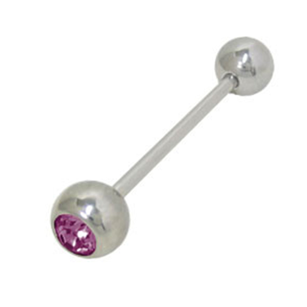 Surgical Steel 14 to 12 Gauge Tongue Barbell with Purple CZ Bezel