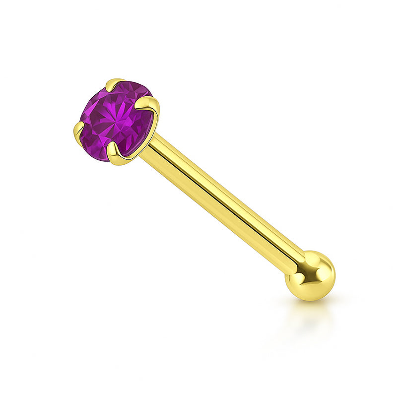 14K Solid Gold Nose Bone Stud 22G 6mm with CZ Top - photo 15
