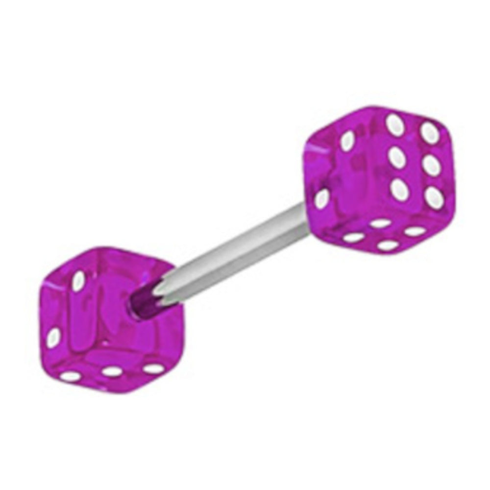 Surgical Steel Double Dice Tongue Barbell 14 Gauge 15mm - 9 Colors