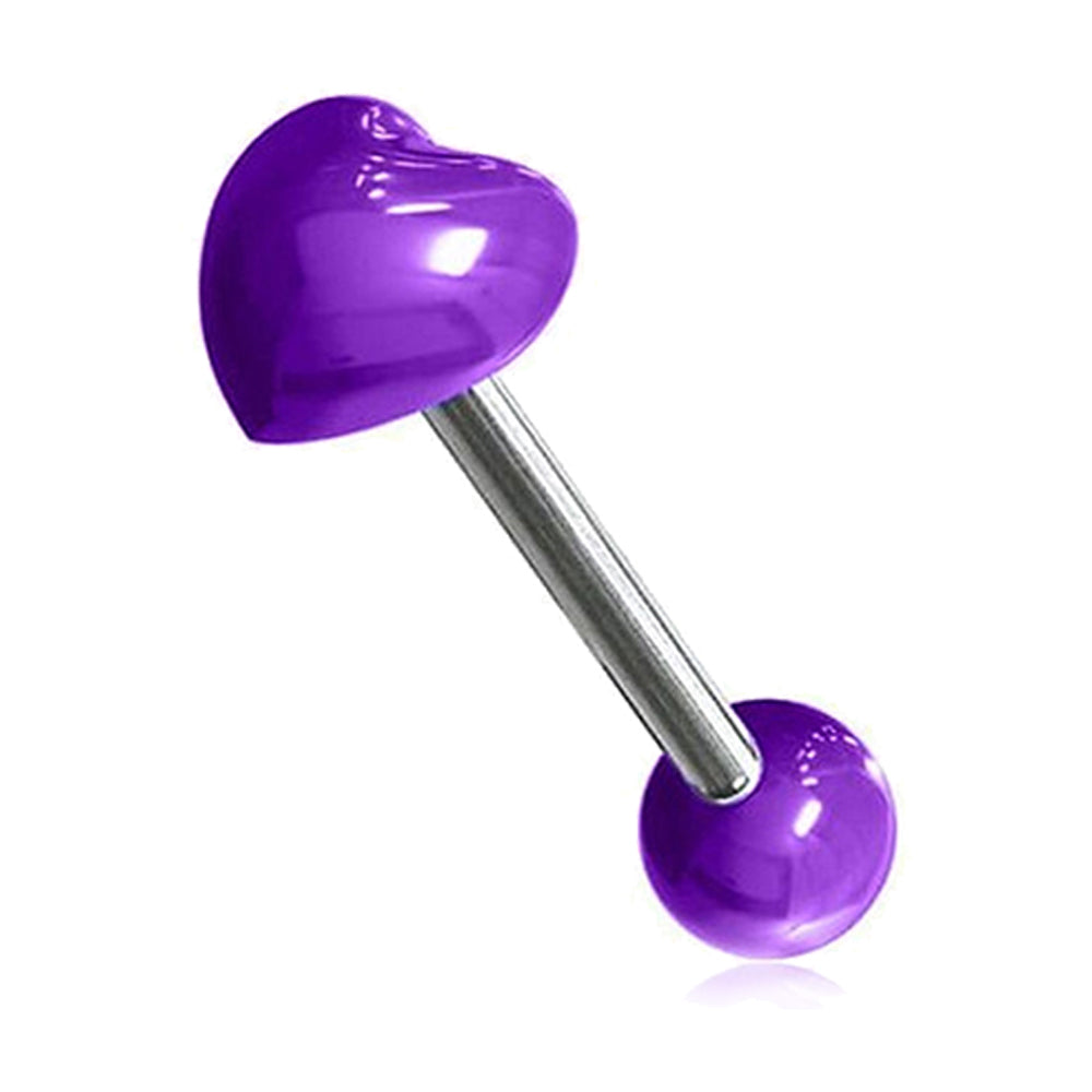 Surgical Steel 14 Gauge Tongue Barbell Heart with Acrylic Tops - photo 3