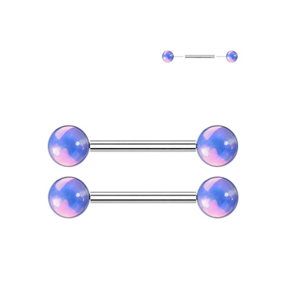 Surgical Steel Push-In Nipple Barbell 14G 14mm Iridescent Ball - Pair - photo 4