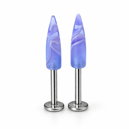 Surgical Steel 14 Gauge Labret Stud with Purple Marble Spike - Pair