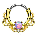 PVD Gold Surgical Steel 16 Gauge Lace Opal Septum Clicker Hoop - 10mm - photo 4