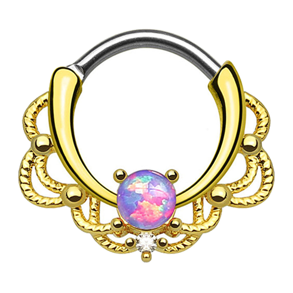 PVD Gold Surgical Steel 16 Gauge Lace Opal Septum Clicker Hoop - 10mm - photo 4