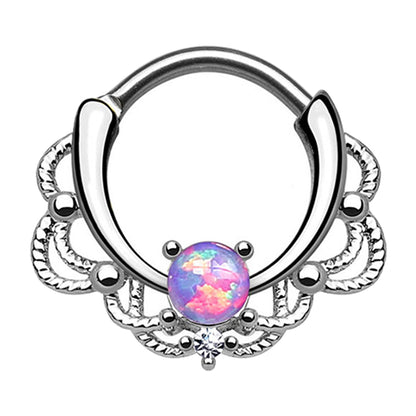 Surgical Steel 16 Gauge Lace Design Opal Septum Clicker Hoop - 10mm - photo 5