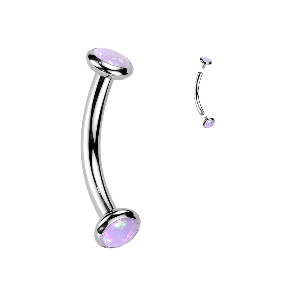 Titanium Curved Eyebrow Barbell 16G 8mm with Opal - photo 5