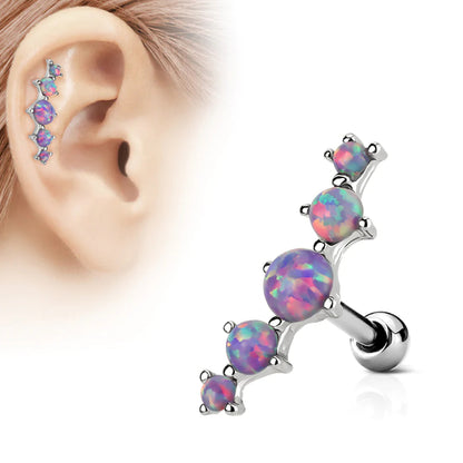 Surgical Steel 16 Gauge Tragus Barbell with Five Opal - photo 5
