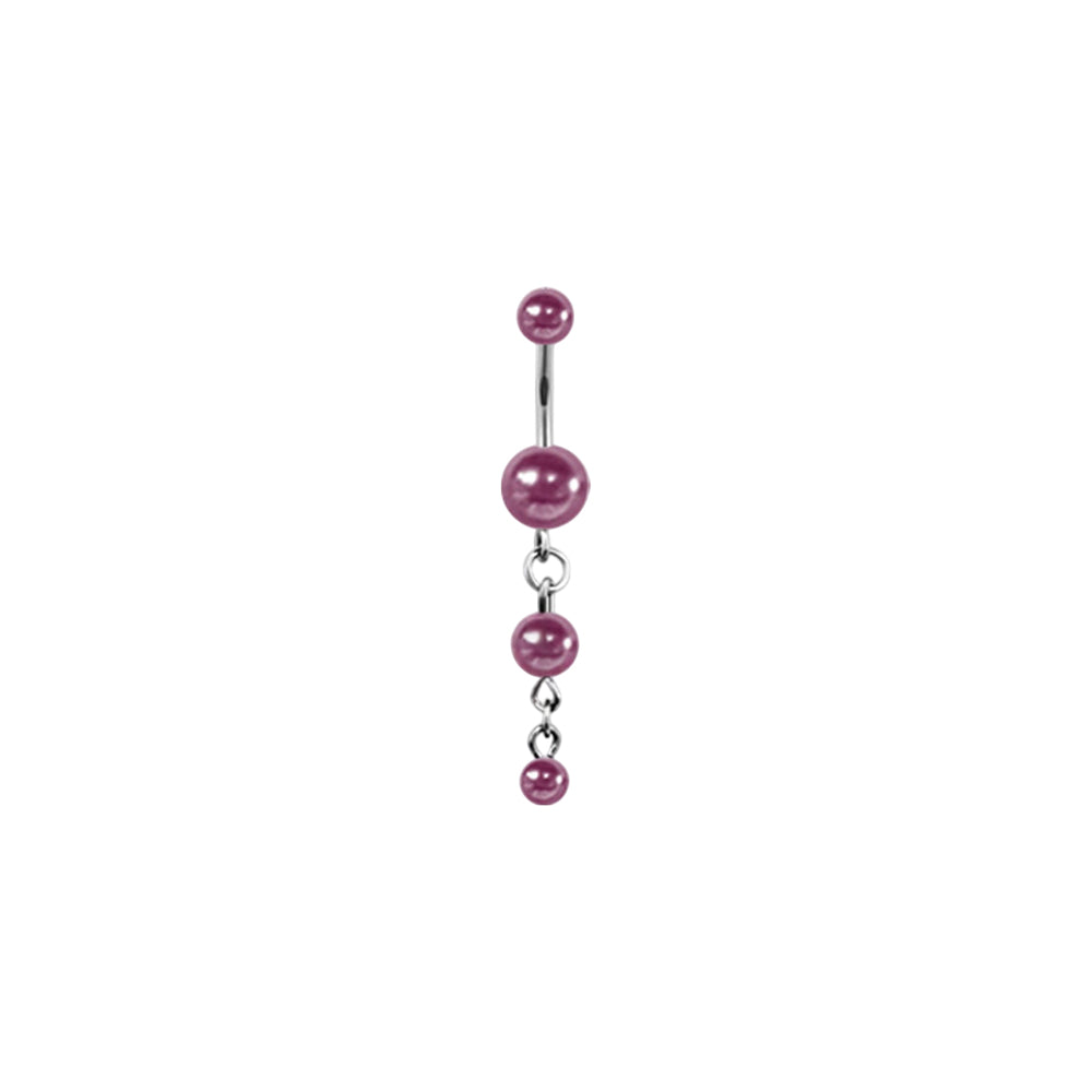 Titanium belly ring with triple pearl dangle