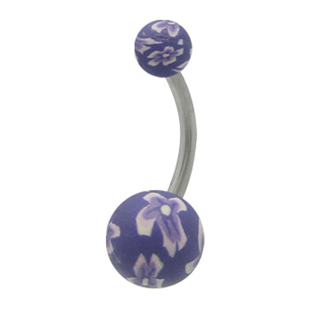 Surgical Steel 14 Gauge Belly Ring with Purple Silicone Flower Ball
