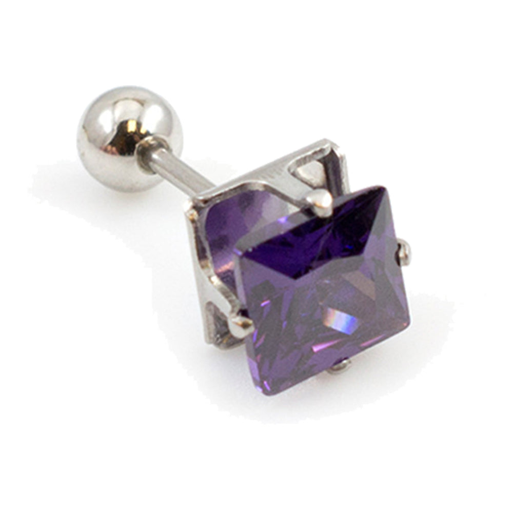 Surgical Steel 16 Gauge Square Prong CZ Stud Barbell