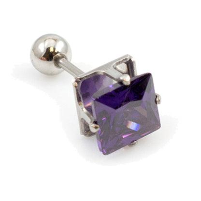 Surgical Steel 16 Gauge Square Prong CZ Stud Barbell