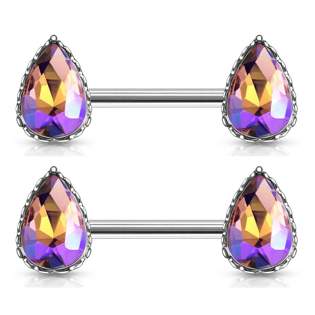 Surgical Steel 14 Gauge Nipple Barbell with AB Teardrop CZ - Pair - photo 9