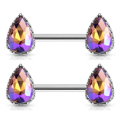 Surgical Steel 14 Gauge Nipple Barbell with AB Teardrop CZ - Pair - photo 9
