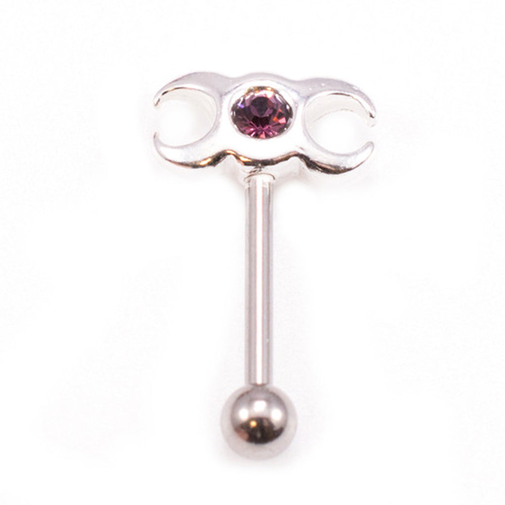 Surgical Steel 16 Gauge Eyebrow Barbell with CZ Triple Moon - photo 12