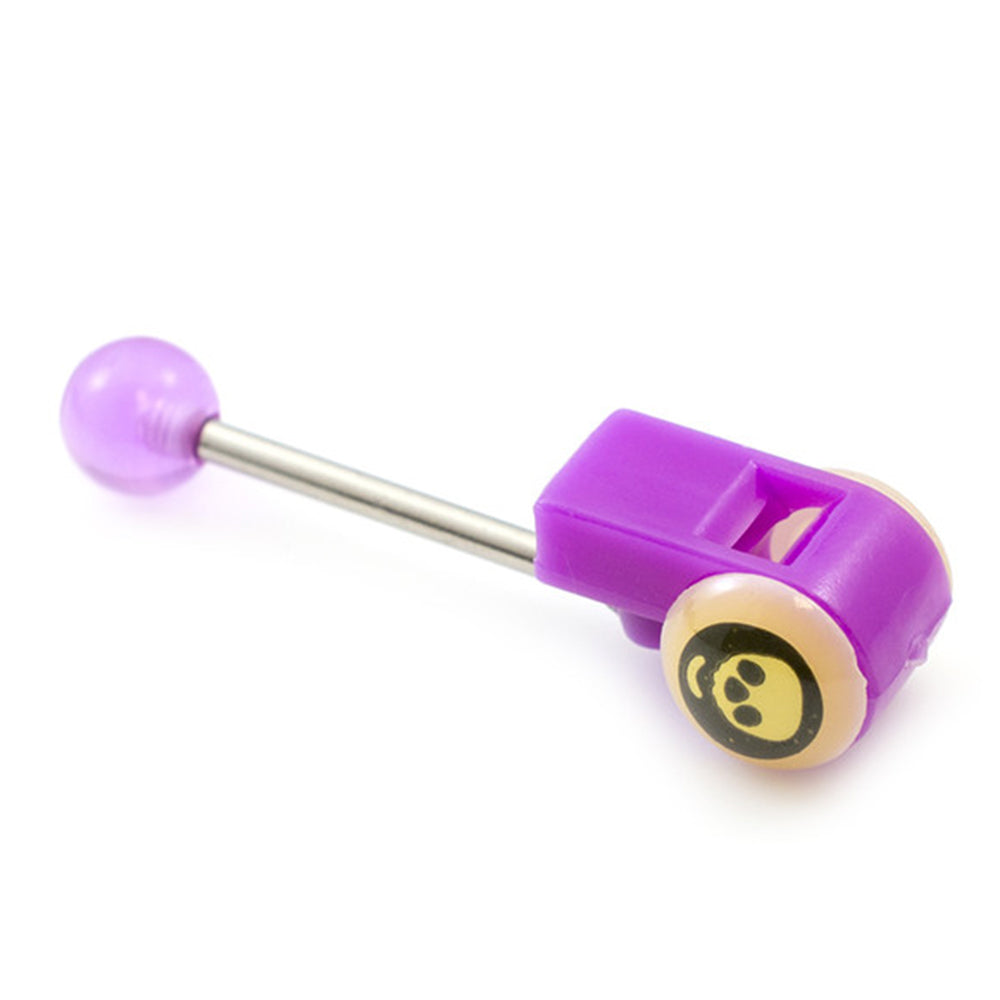 Surgical Steel Tongue Barbell 14G with Skull Whistle - 4 Colors - photo 6