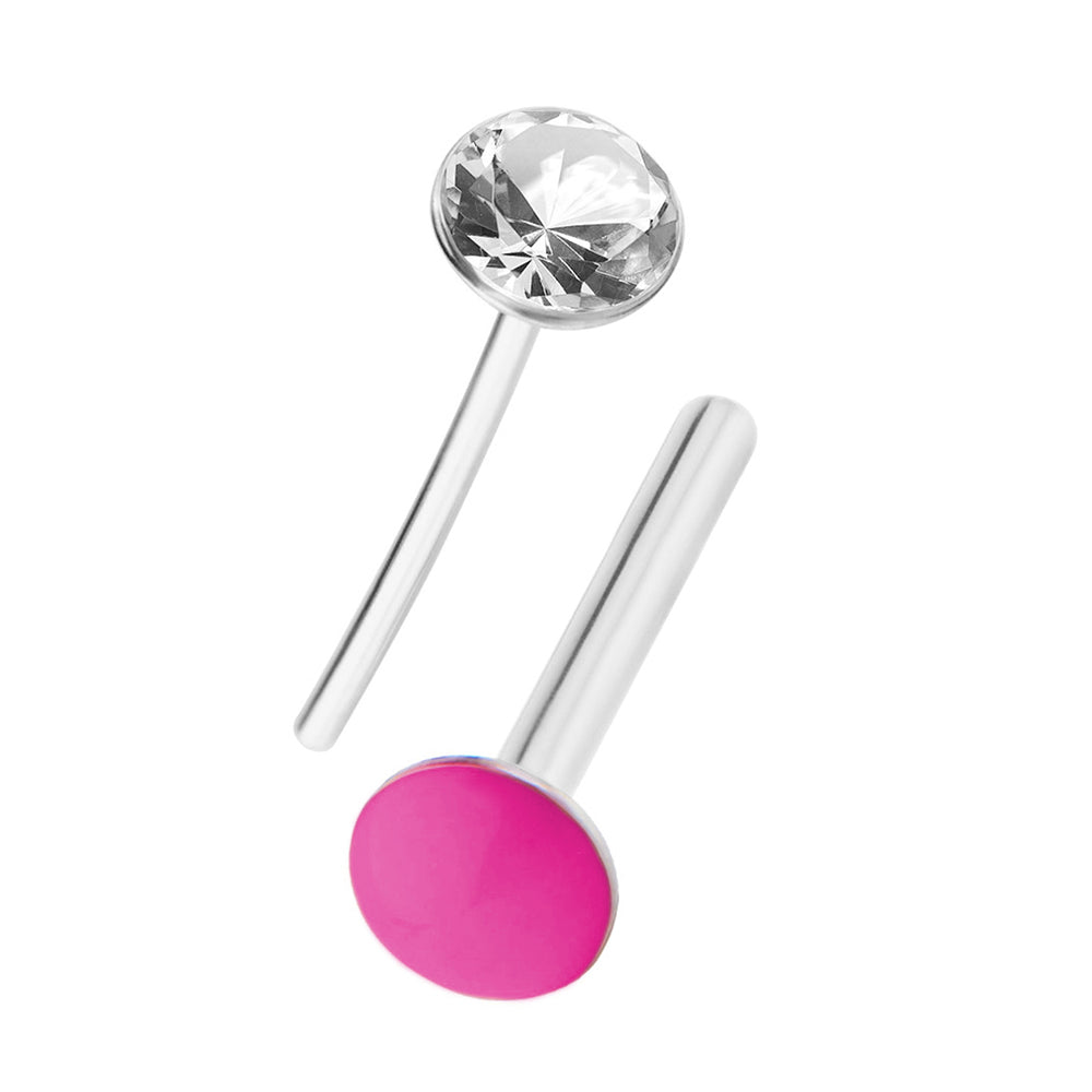Surgical Steel 16 Gauge Push In Labret Stud with Bezel Set CZ