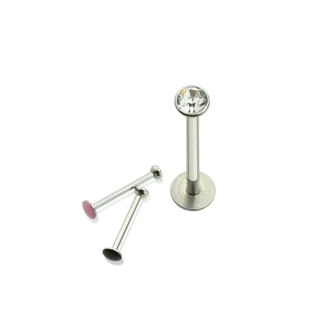 Surgical Steel 16 Gauge Threadless Push In Cheek Labret with Gem