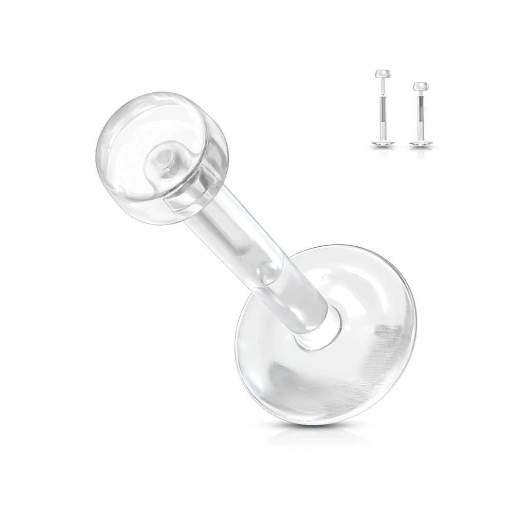 Bioflex 14 Gauge Clear Push In Flat Labret Stud Retainer