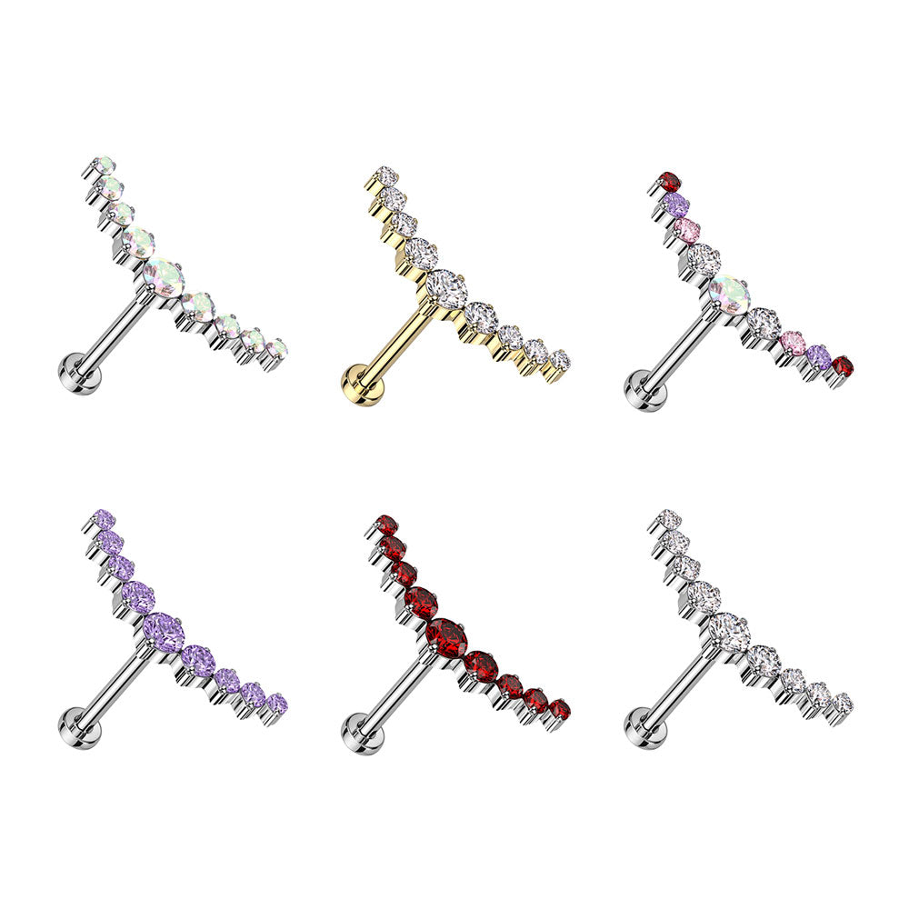 Titanium 18 Gauge Curved CZ Climber Flat Back Labret Stud