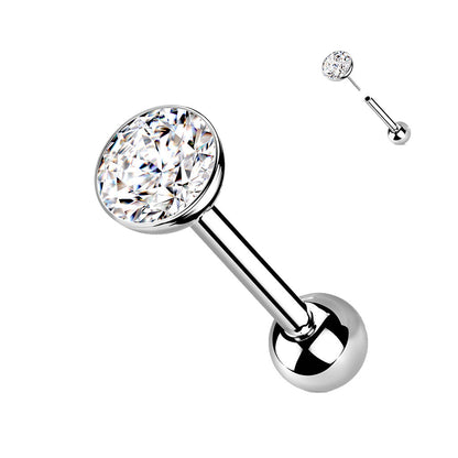 Titanium 16 to 18 Gauge Push-In Threadless Barbell with CZ