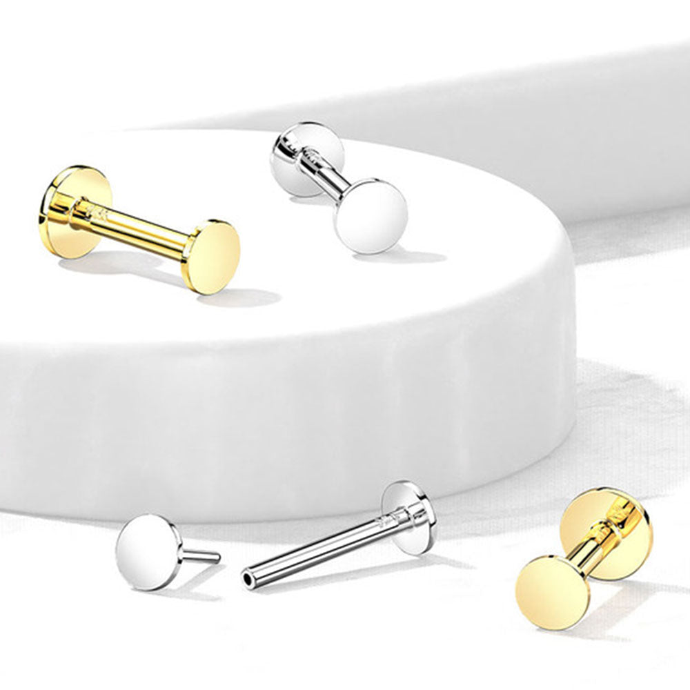14K Solid Gold 16 to 18 Gauge Labret Stud with Flat Round Top