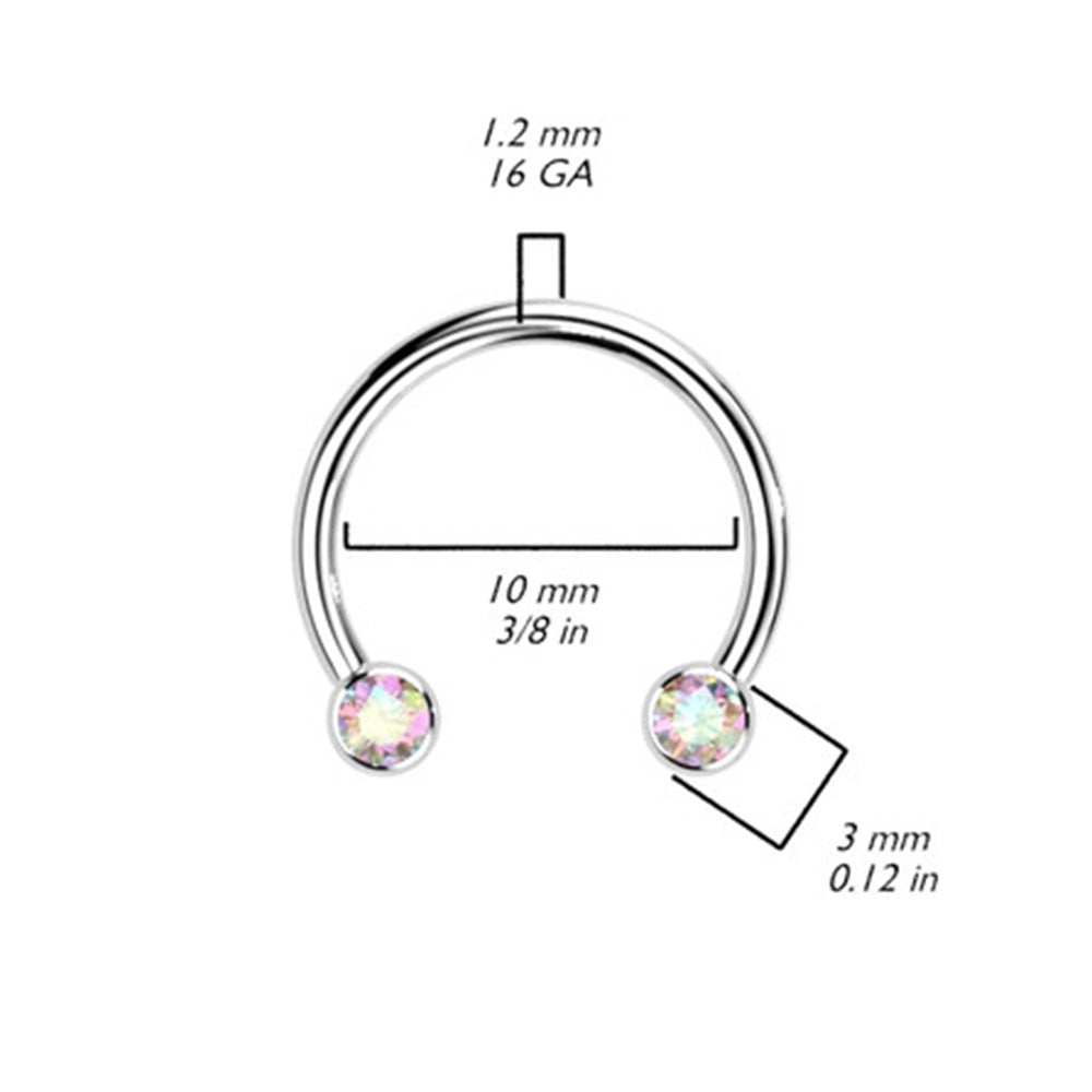 Titanium 16 Gauge Front Facing CZ Horseshoe Circular Barbell
