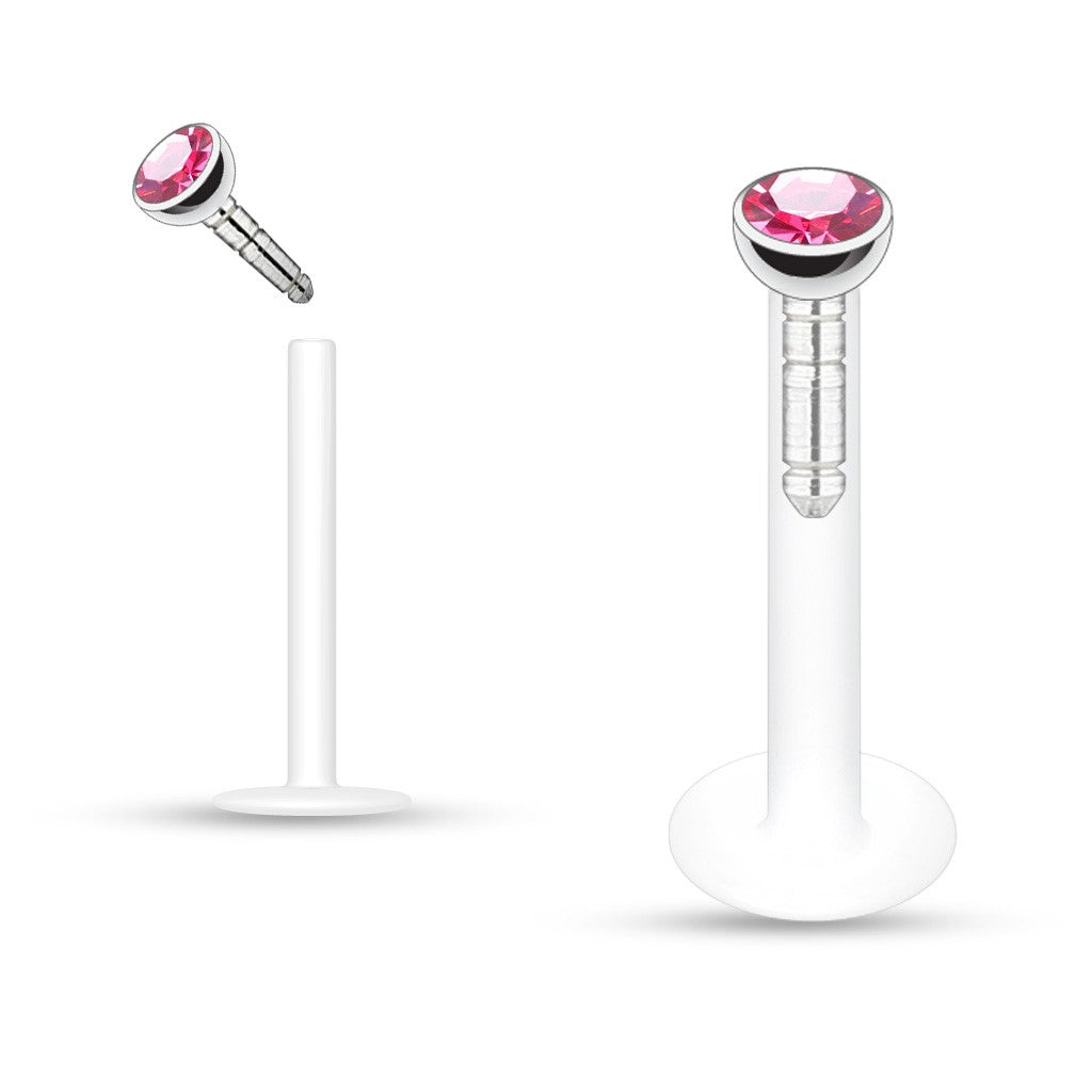 Surgical Steel 16 Gauge Push In Labret Monroe with Press Fit Gem