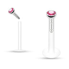 Surgical Steel 16 Gauge Push In Labret Monroe with Press Fit Gem