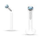 Surgical Steel 16 Gauge Push In Labret Monroe with Press Fit Gem