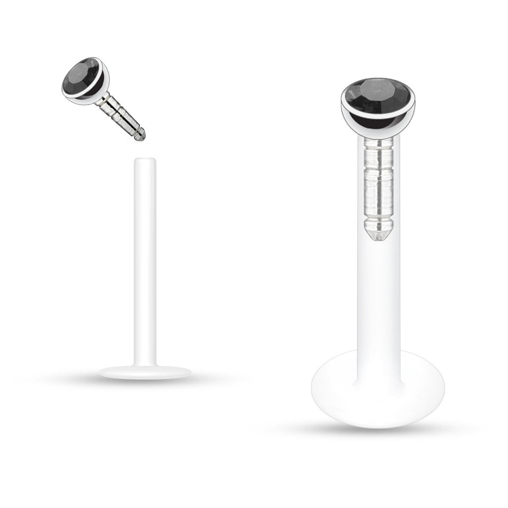 Surgical Steel 16 Gauge Push In Labret Monroe with Press Fit Gem