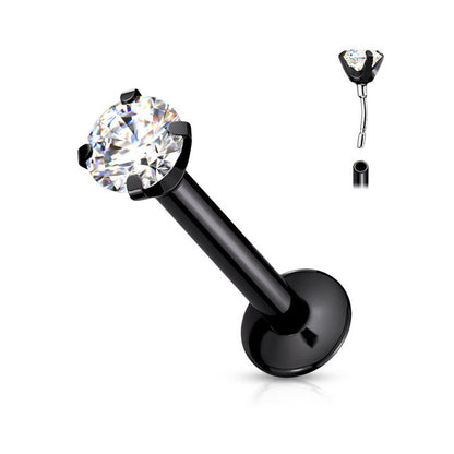 Surgical Steel Labret Stud 20 & 18 Gauge Threadless Flat Back CZ Gem