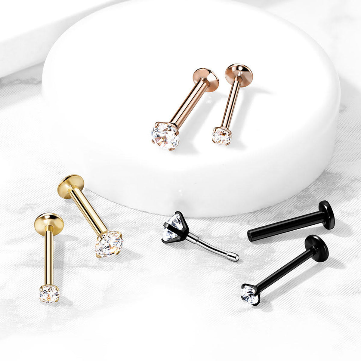 Surgical Steel Labret Stud 20 & 18 Gauge Threadless Flat Back CZ Gem - Kruelty - Photo 2