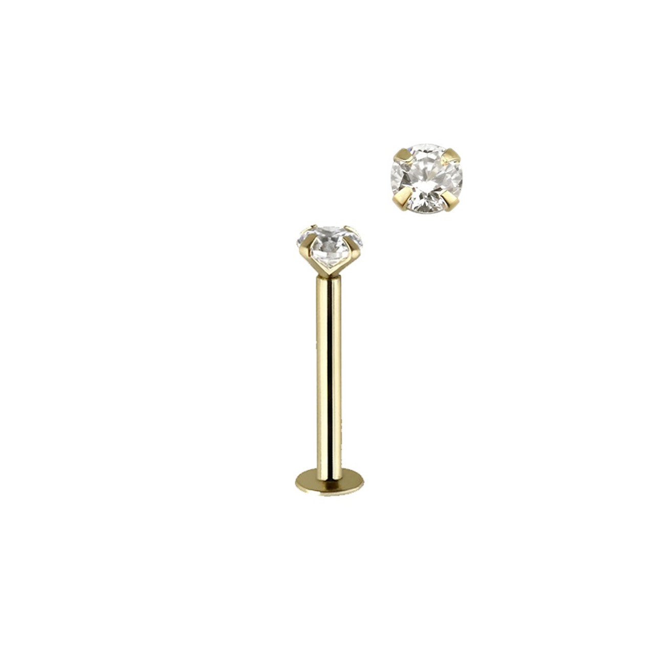 14 Karat Solid Gold Labret / Monroe Stud 18 & 16 Gauge with Round CZ