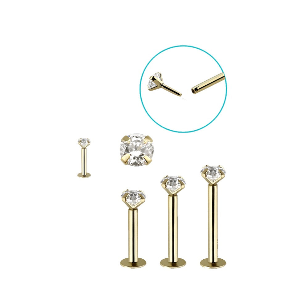 14K Solid Gold 16 and 18 Gauge Push In Monroe Labret with CZ - photo 3