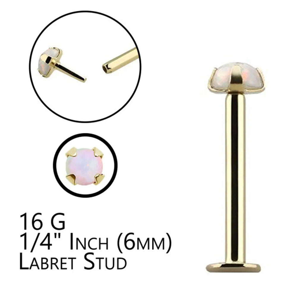 14K Solid Gold 16 Gauge Labret Stud with Push In Synthetic Opal - photo 7