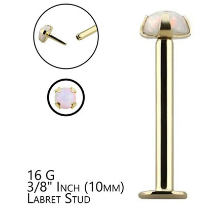 14K Solid Gold 16 Gauge Labret Stud with Push In Synthetic Opal - photo 5